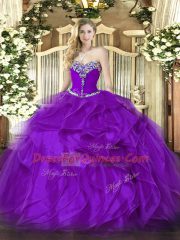 Clearance Purple Lace Up Sweet 16 Dress Beading and Ruffles Sleeveless Floor Length