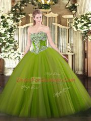 Floor Length Olive Green Sweet 16 Quinceanera Dress Tulle Sleeveless Beading