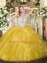 Floor Length Ball Gowns Sleeveless Gold Sweet 16 Dresses Zipper