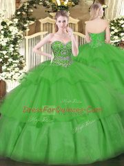 Graceful Organza Sleeveless Floor Length Ball Gown Prom Dress and Beading and Ruffled Layers