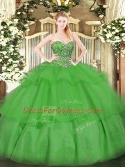 Graceful Organza Sleeveless Floor Length Ball Gown Prom Dress and Beading and Ruffled Layers
