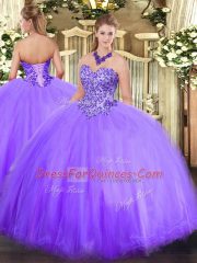 Fancy Lavender Lace Up 15 Quinceanera Dress Appliques Sleeveless Floor Length