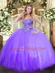 Fancy Lavender Lace Up 15 Quinceanera Dress Appliques Sleeveless Floor Length
