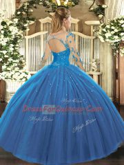 High End Tulle Long Sleeves Floor Length Vestidos de Quinceanera and Lace