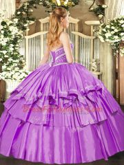 Pretty Lilac Organza and Taffeta Lace Up Sweetheart Sleeveless Floor Length Vestidos de Quinceanera Beading and Ruffled Layers
