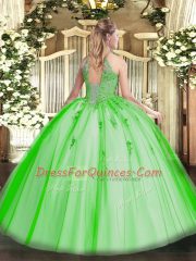 Yellow Green Halter Top Lace Up Appliques Quinceanera Dress Sleeveless