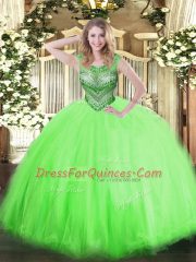 Wonderful Scoop Sleeveless Tulle 15 Quinceanera Dress Beading Lace Up