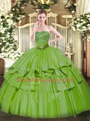 Amazing Organza and Taffeta Strapless Sleeveless Lace Up Beading and Ruffled Layers Sweet 16 Quinceanera Dress in