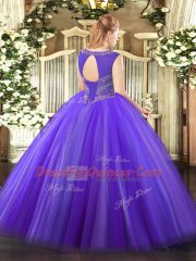 Fine Eggplant Purple Scoop Neckline Beading 15th Birthday Dress Sleeveless Lace Up