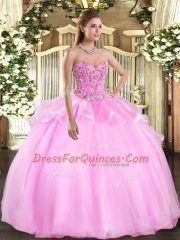 Custom Designed Lilac Ball Gowns Embroidery Quince Ball Gowns Lace Up Organza and Tulle Sleeveless Floor Length