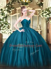 Wonderful Floor Length Teal Quinceanera Gown Organza Sleeveless Ruching