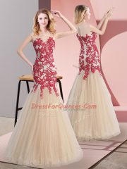 Beauteous Champagne Tulle Zipper Scoop Sleeveless Floor Length Prom Party Dress Appliques