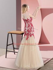 Beauteous Champagne Tulle Zipper Scoop Sleeveless Floor Length Prom Party Dress Appliques