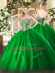 New Arrival Green Lace Up Strapless Beading Sweet 16 Dresses Tulle Sleeveless