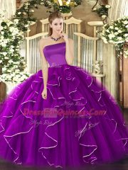 Fantastic Purple Sleeveless Ruffles Floor Length Ball Gown Prom Dress