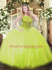 Custom Design Floor Length Yellow Green Vestidos de Quinceanera Scoop Sleeveless Zipper