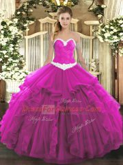 Traditional Ball Gowns 15 Quinceanera Dress Fuchsia Sweetheart Organza Sleeveless Floor Length Lace Up