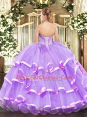 Hot Selling V-neck Sleeveless Quince Ball Gowns Floor Length Ruffled Layers Aqua Blue Organza