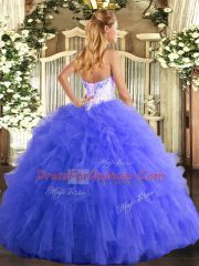 Decent Watermelon Red Tulle Lace Up Sweetheart Sleeveless Floor Length Sweet 16 Dresses Beading and Ruffles