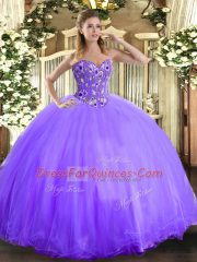 Floor Length Ball Gowns Sleeveless Lavender Sweet 16 Dresses Lace Up