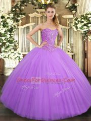 Fancy Lilac Sleeveless Tulle Lace Up 15 Quinceanera Dress for Military Ball and Sweet 16 and Quinceanera