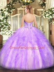 Fashionable Gold Organza Lace Up V-neck Sleeveless Floor Length 15th Birthday Dress Beading and Ruffles