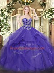 Tulle Sleeveless Floor Length 15 Quinceanera Dress and Beading and Ruffles