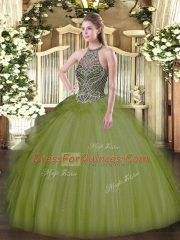 Latest Olive Green Sleeveless Tulle Lace Up Sweet 16 Dress for Sweet 16 and Quinceanera