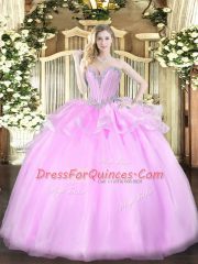 Sumptuous Lilac Organza Lace Up 15 Quinceanera Dress Sleeveless Floor Length Beading