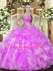 Ideal Lilac Sleeveless Organza Lace Up Quinceanera Dresses for Military Ball and Sweet 16 and Quinceanera