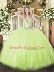 Custom Fit Yellow Green Vestidos de Quinceanera Military Ball and Sweet 16 and Quinceanera with Beading Sweetheart Sleeveless Lace Up