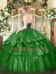 Ideal Purple Organza and Taffeta Lace Up Sweet 16 Dresses Sleeveless Floor Length Beading and Ruffled Layers