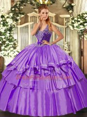 Lavender Straps Lace Up Beading and Ruffled Layers 15 Quinceanera Dress Sleeveless