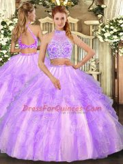 Tulle Sleeveless Floor Length Quinceanera Dresses and Beading and Ruffled Layers