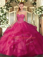 Sleeveless Lace Up Floor Length Beading and Ruffles Ball Gown Prom Dress