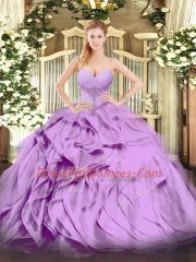 Lavender Sweetheart Neckline Beading and Ruffles Quinceanera Gown Sleeveless Lace Up