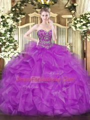 Fuchsia Sleeveless Beading and Ruffles Floor Length 15 Quinceanera Dress