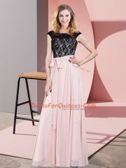 Sleeveless Lace Up Floor Length Lace and Belt