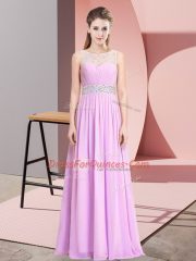 Beauteous Lilac Lace Up Scoop Beading Prom Party Dress Chiffon Sleeveless