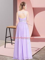 Beauteous Lilac Lace Up Scoop Beading Prom Party Dress Chiffon Sleeveless