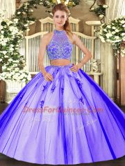 Best Sleeveless Tulle Floor Length Criss Cross Sweet 16 Quinceanera Dress in Lavender with Beading