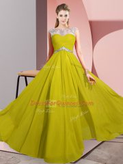 Adorable Yellow Empire Beading Evening Dress Clasp Handle Chiffon Sleeveless Floor Length