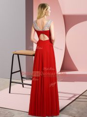 Adorable Yellow Empire Beading Evening Dress Clasp Handle Chiffon Sleeveless Floor Length