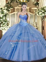Elegant Sweetheart Sleeveless Tulle Sweet 16 Quinceanera Dress Beading and Ruffles Lace Up