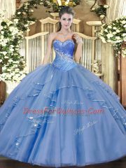 Elegant Sweetheart Sleeveless Tulle Sweet 16 Quinceanera Dress Beading and Ruffles Lace Up