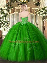 Lovely Fuchsia Tulle Lace Up Sweetheart Sleeveless Floor Length Sweet 16 Dress Beading