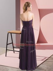 Elegant Sweetheart Sleeveless Prom Evening Gown Floor Length Beading Purple Chiffon