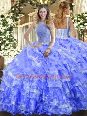 Floor Length Ball Gowns Sleeveless Blue Quinceanera Dress Lace Up