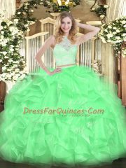 Glorious Apple Green Zipper Quinceanera Dresses Lace and Ruffles Sleeveless Floor Length