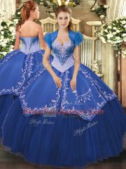 Sweetheart Sleeveless Lace Up 15th Birthday Dress Blue Satin and Tulle